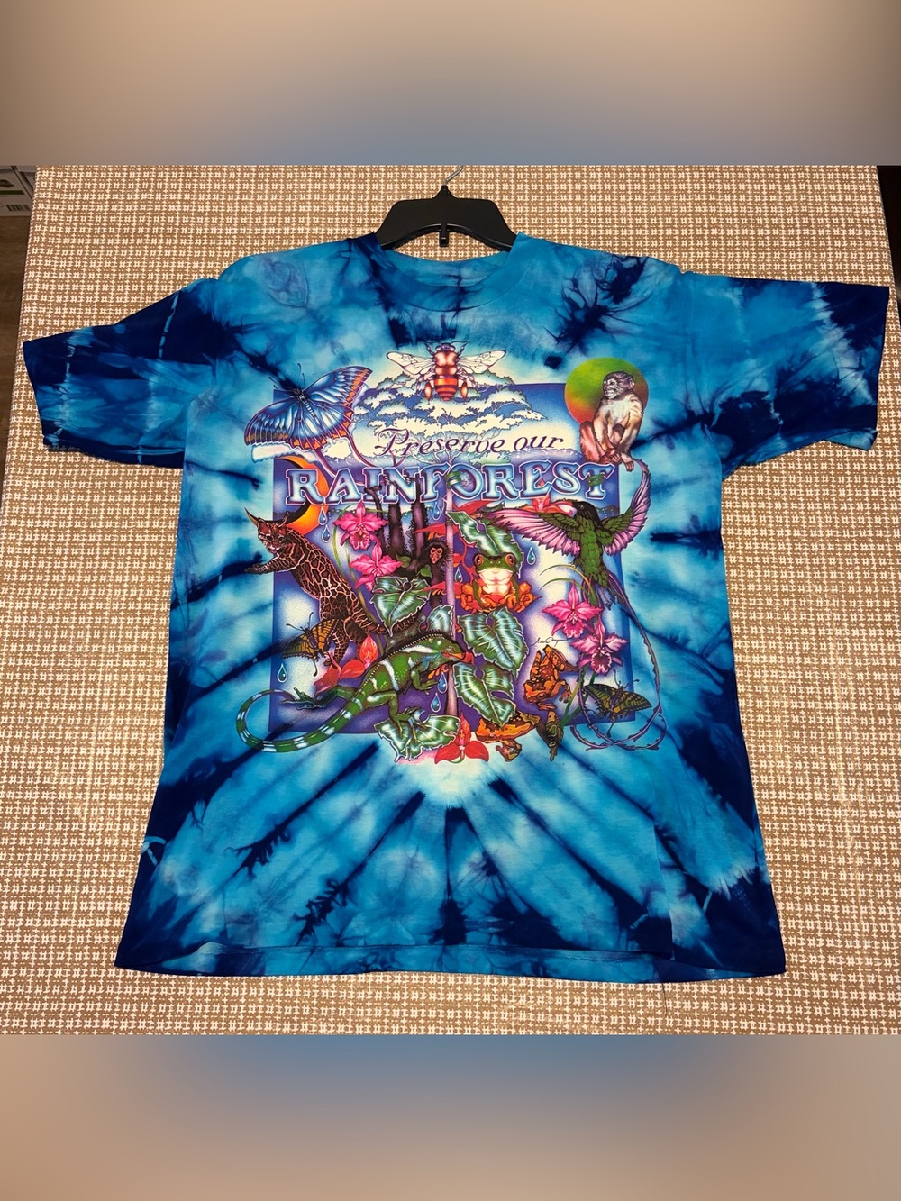 Lisa Chapman Graphics “Preserve The Rainforest “ Vintage 90s Tie Dye Blue Size L